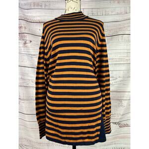 Susan Graver Striped Tunic Sweater Womens XL Button Detail Mock Neck Long Sleeve